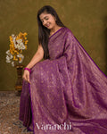 Purple Floral Brocade Pure Crepe Silk Handloom Saree