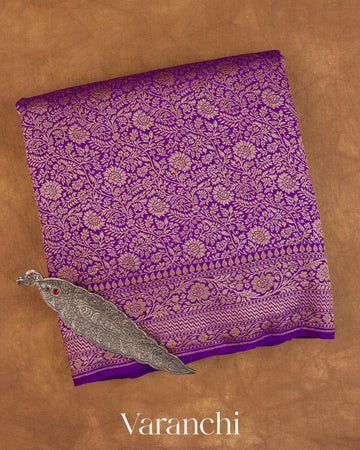 Purple Floral Brocade Pure Crepe Silk Handloom Saree