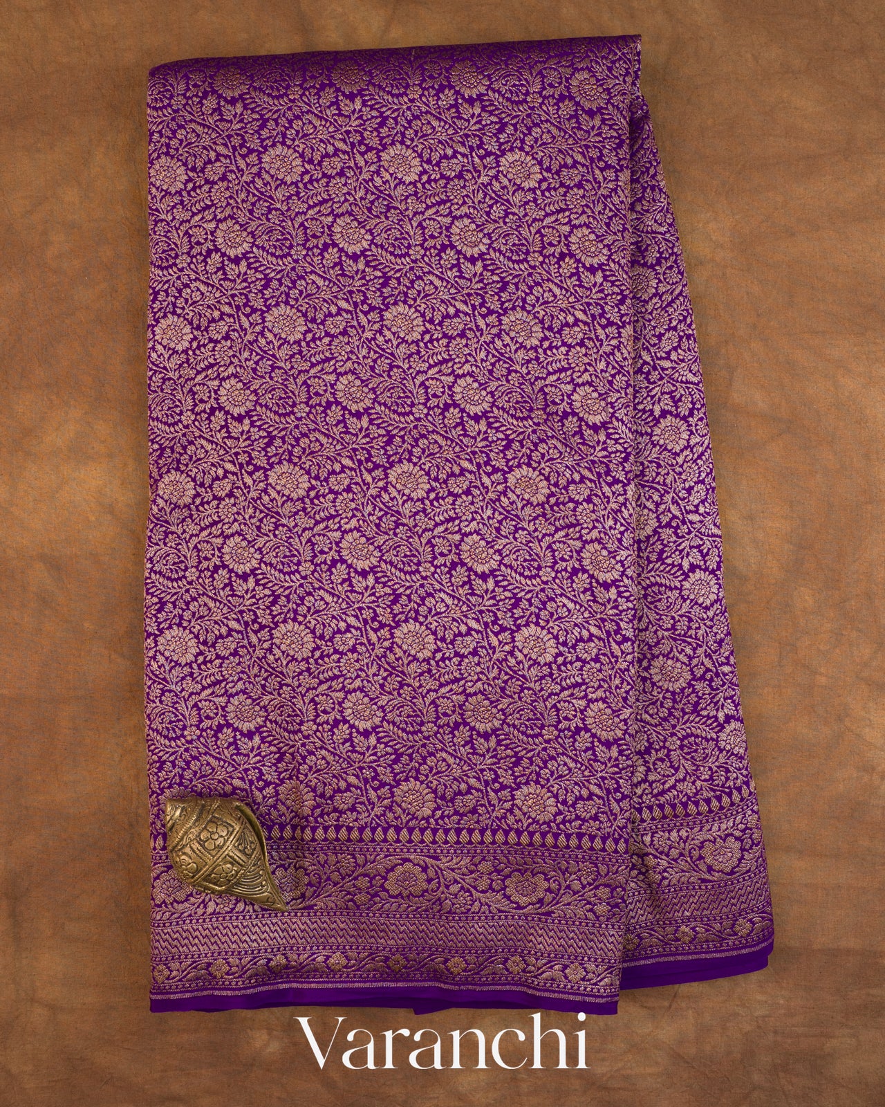 Purple Floral Brocade Pure Crepe Silk Handloom Saree