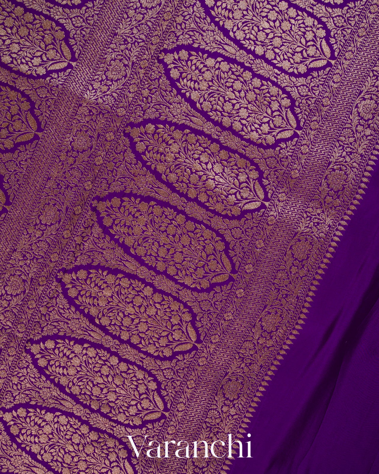 Purple Floral Brocade Pure Crepe Silk Handloom Saree