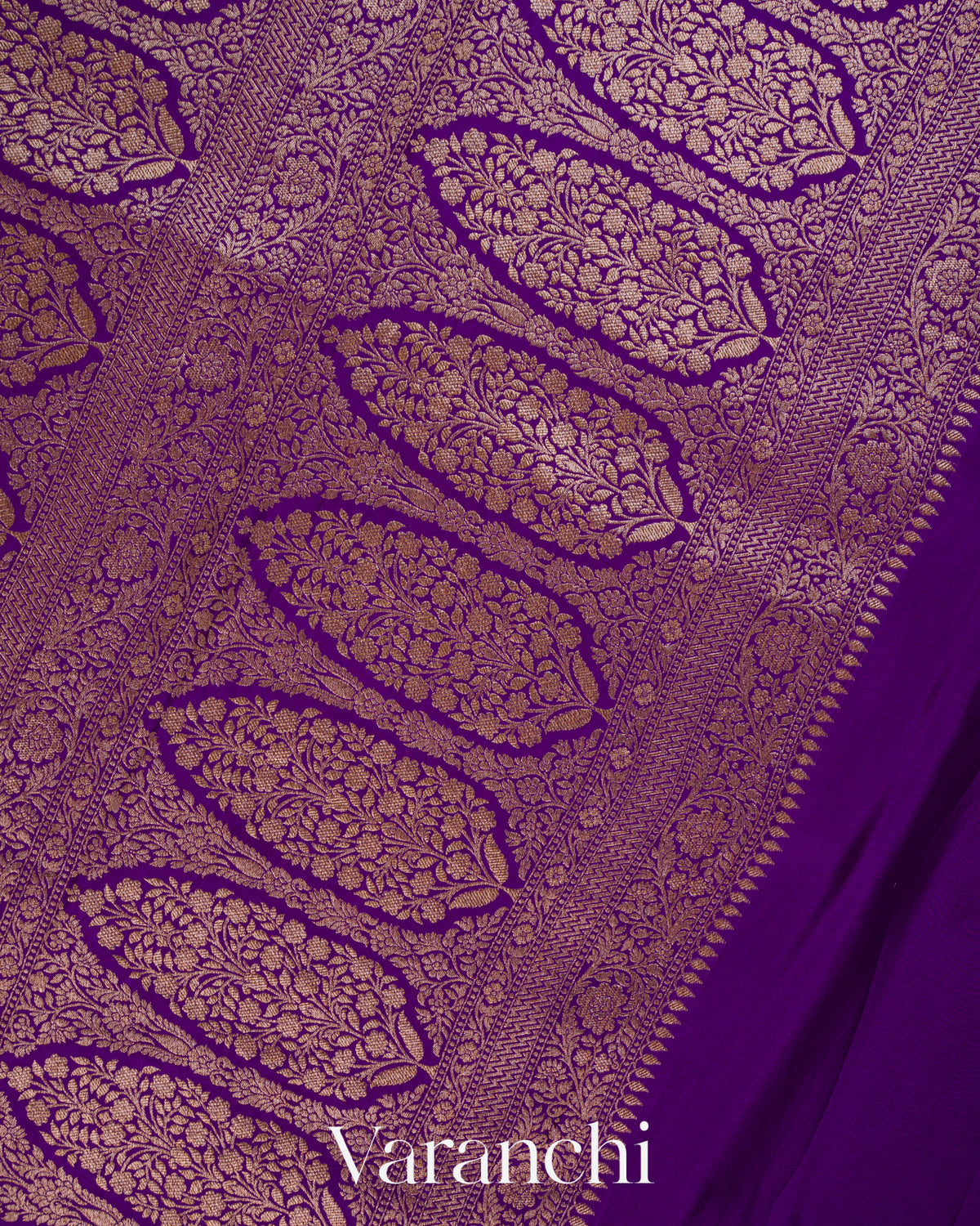 Purple Floral Brocade Pure Crepe Silk Handloom Saree