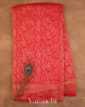 Bright Red Floral Brocade Pure Crepe Silk Handloom Saree
