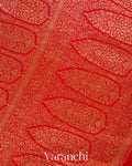 Bright Red Floral Brocade Pure Crepe Silk Handloom Saree
