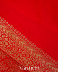 Bright Red Floral Brocade Pure Crepe Silk Handloom Saree