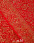 Bright Red Floral Brocade Pure Crepe Silk Handloom Saree