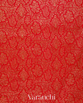 Bright Red Floral Brocade Pure Crepe Silk Handloom Saree