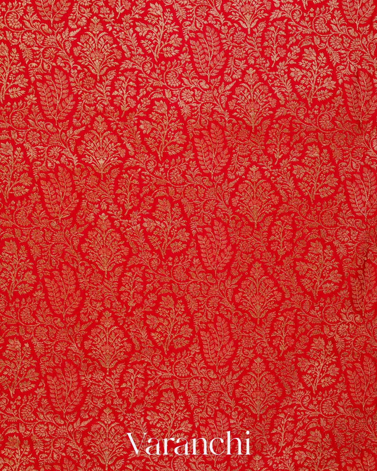 Bright Red Floral Brocade Pure Crepe Silk Handloom Saree