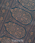Peacock Blue Floral Brocade Pure Crepe Silk Handloom Saree
