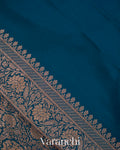 Peacock Blue Floral Brocade Pure Crepe Silk Handloom Saree