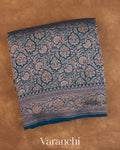 Peacock Blue Floral Brocade Pure Crepe Silk Handloom Saree
