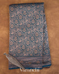 Peacock Blue Floral Brocade Pure Crepe Silk Handloom Saree