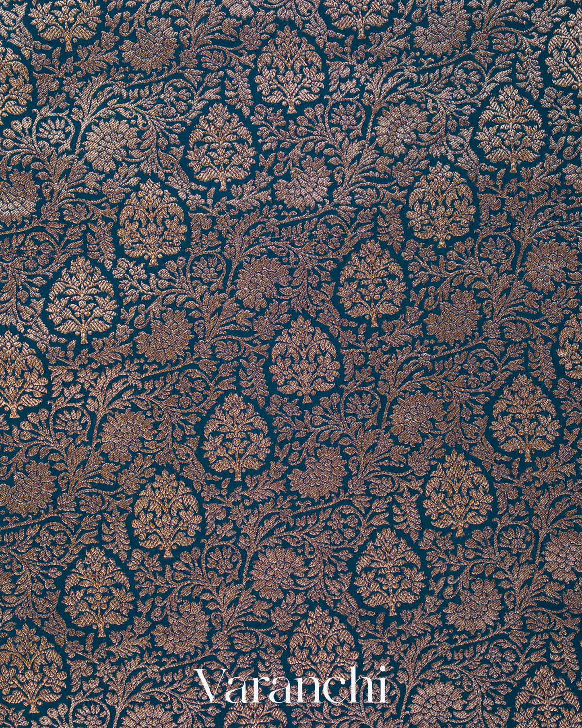 Peacock Blue Floral Brocade Pure Crepe Silk Handloom Saree