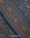 Peacock Blue Floral Brocade Pure Crepe Silk Handloom Saree