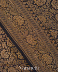Jet Black Floral Brocade Pure Crepe Silk Handloom Saree