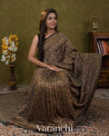 Jet Black Floral Brocade Pure Crepe Silk Handloom Saree