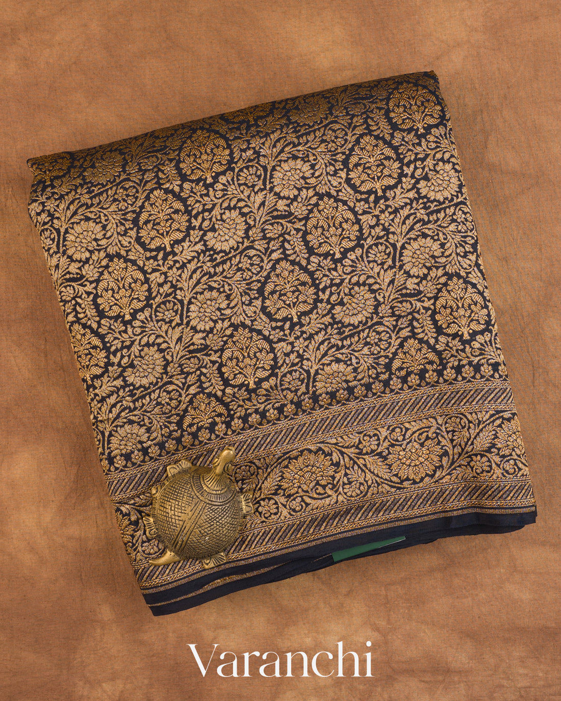 Jet Black Floral Brocade Pure Crepe Silk Handloom Saree