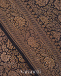 Jet Black Floral Brocade Pure Crepe Silk Handloom Saree