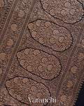 Jet Black Floral Brocade Pure Crepe Silk Handloom Saree