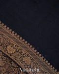 Jet Black Floral Brocade Pure Crepe Silk Handloom Saree
