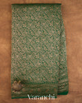 Bottle Green Floral Brocade Pure Crepe Silk Handloom Saree