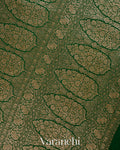 Bottle Green Floral Brocade Pure Crepe Silk Handloom Saree