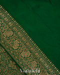 Bottle Green Floral Brocade Pure Crepe Silk Handloom Saree
