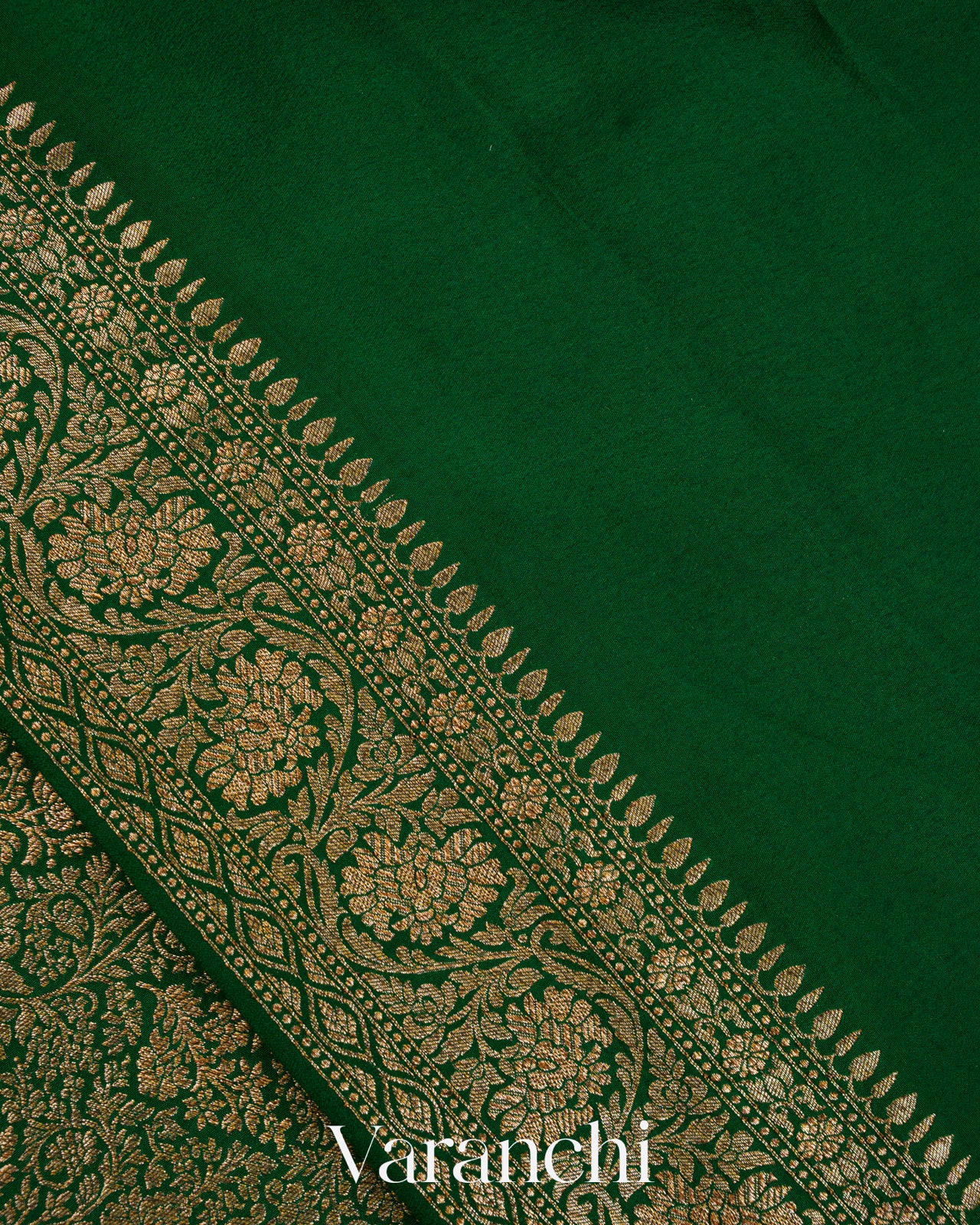 Bottle Green Floral Brocade Pure Crepe Silk Handloom Saree
