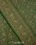 Bottle Green Floral Brocade Pure Crepe Silk Handloom Saree