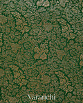 Bottle Green Floral Brocade Pure Crepe Silk Handloom Saree