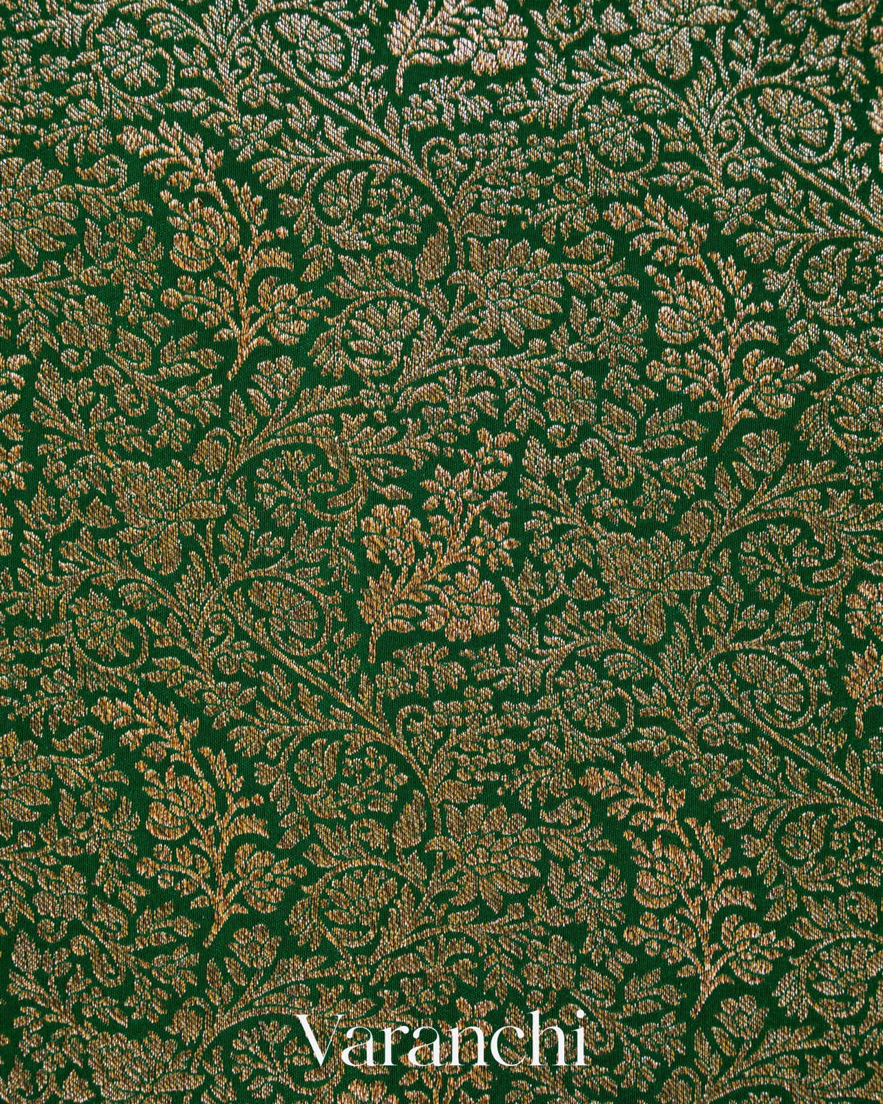 Bottle Green Floral Brocade Pure Crepe Silk Handloom Saree