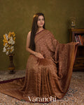 Wine Maroon Floral Brocade Pure Crepe Silk Handloom Saree