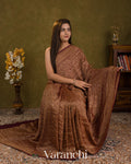 Wine Maroon Floral Brocade Pure Crepe Silk Handloom Saree