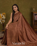 Wine Maroon Floral Brocade Pure Crepe Silk Handloom Saree