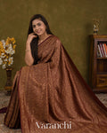 Wine Maroon Floral Brocade Pure Crepe Silk Handloom Saree