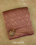 Wine Maroon Floral Brocade Pure Crepe Silk Handloom Saree