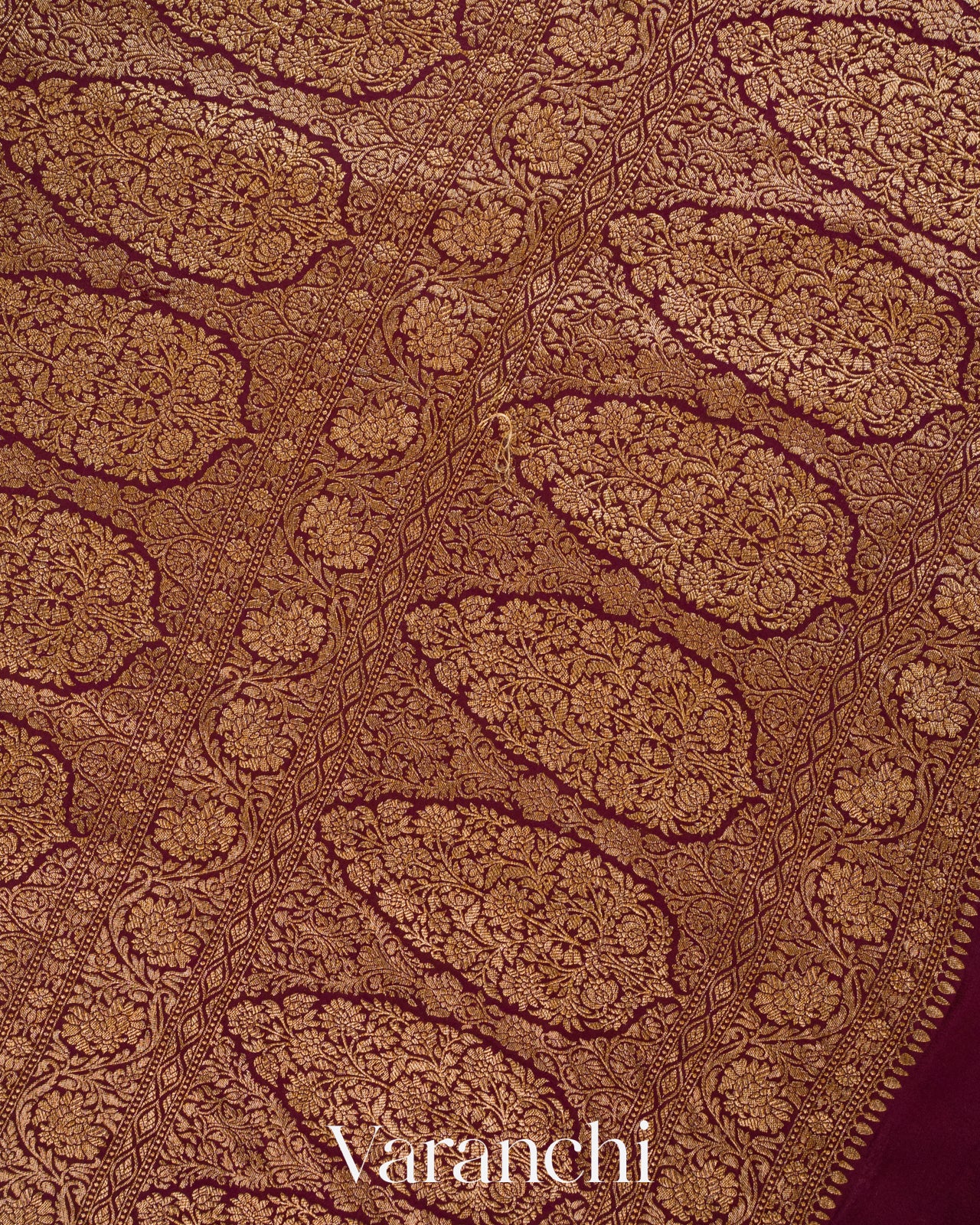 Wine Maroon Floral Brocade Pure Crepe Silk Handloom Saree