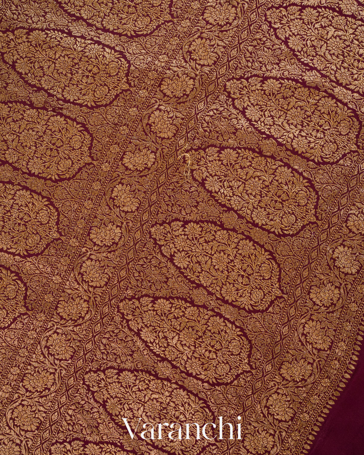 Wine Maroon Floral Brocade Pure Crepe Silk Handloom Saree