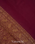 Wine Maroon Floral Brocade Pure Crepe Silk Handloom Saree