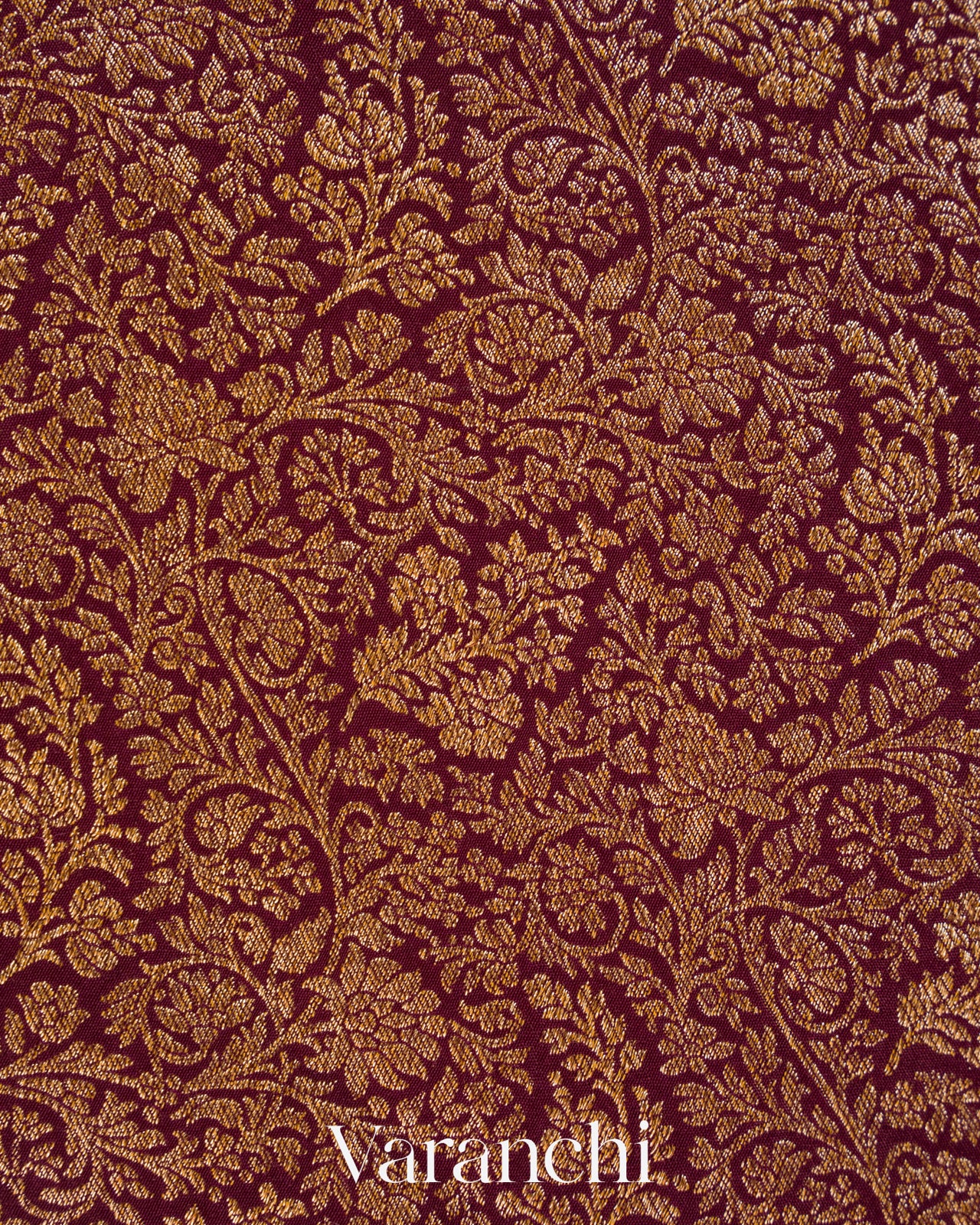 Wine Maroon Floral Brocade Pure Crepe Silk Handloom Saree