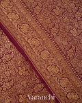 Wine Maroon Floral Brocade Pure Crepe Silk Handloom Saree