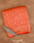 Bright Orange Floral Brocade Pure Crepe Silk Handloom Saree