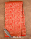 Bright Orange Floral Brocade Pure Crepe Silk Handloom Saree