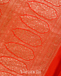 Bright Orange Floral Brocade Pure Crepe Silk Handloom Saree