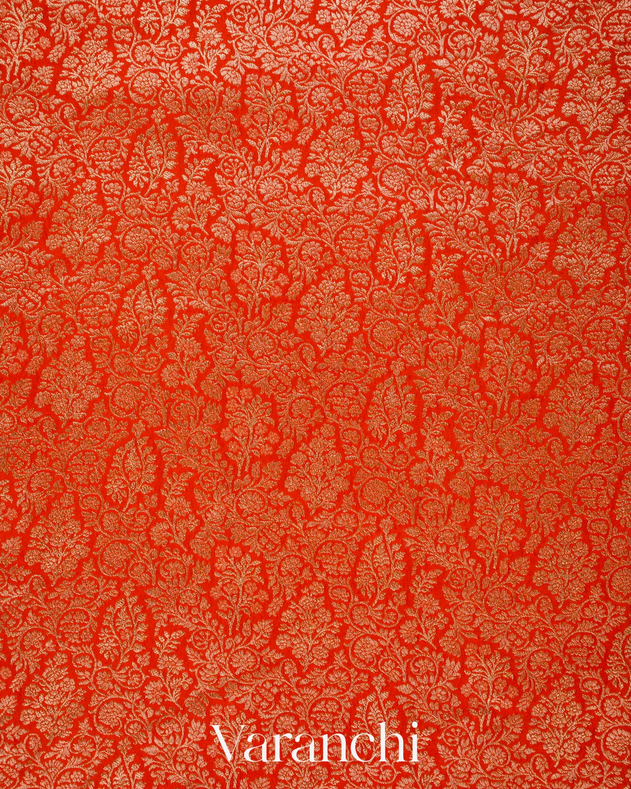 Bright Orange Floral Brocade Pure Crepe Silk Handloom Saree