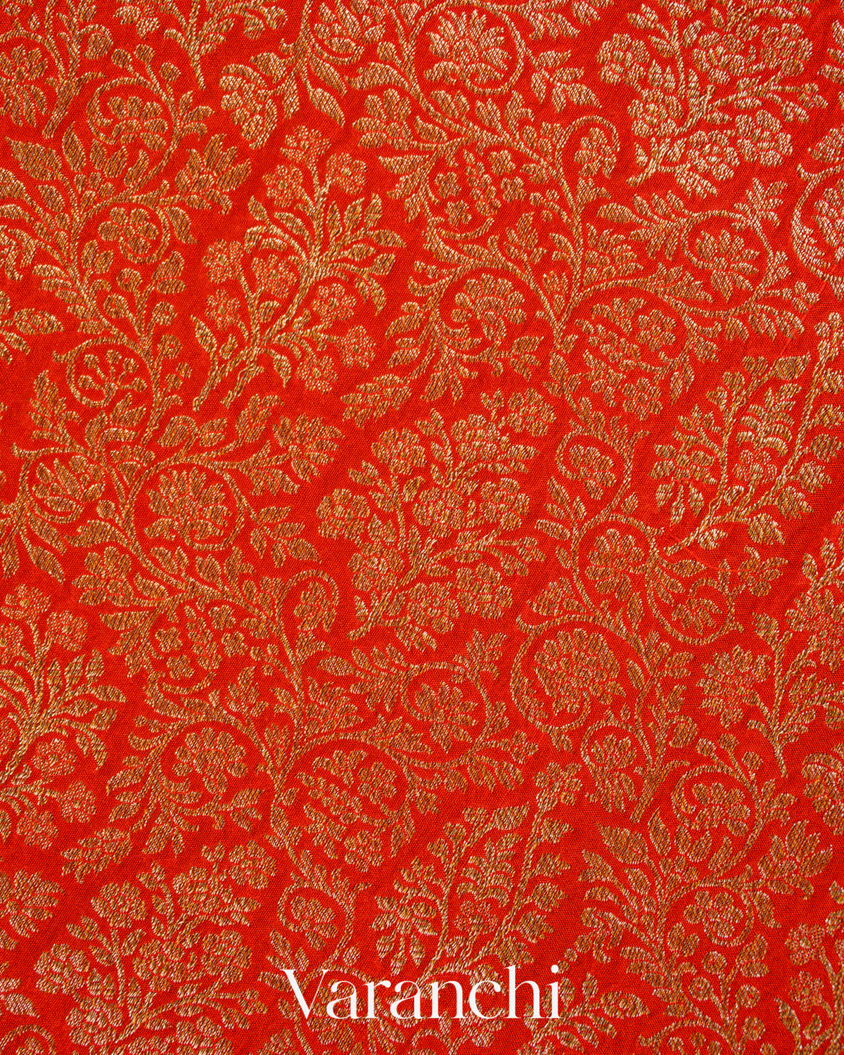 Bright Orange Floral Brocade Pure Crepe Silk Handloom Saree