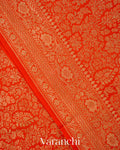 Bright Orange Floral Brocade Pure Crepe Silk Handloom Saree