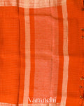 Tangerine Orange Checkered Pure Kora Silk Saree