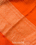 Tangerine Orange Checkered Pure Kora Silk Saree