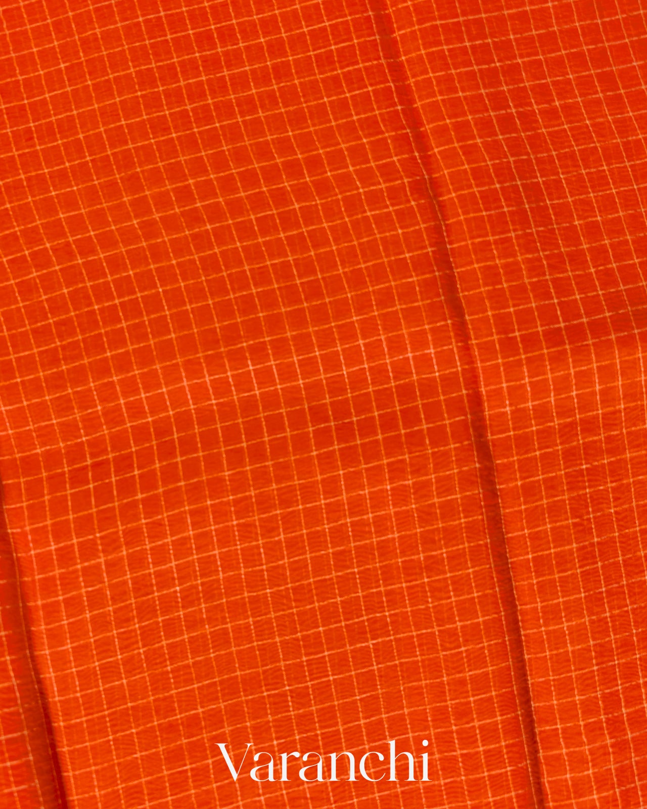 Tangerine Orange Checkered Pure Kora Silk Saree