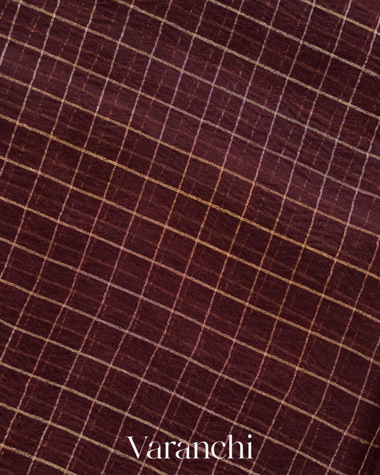 Coffee Brown Checked Pure Kora Silk Saree